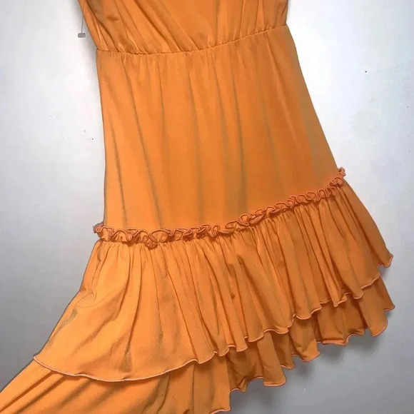 Women's Y2K princy by Jessica Simpson Mini Dress Orange Size S RuffleTrim VNeck - Picture 7 of 7
